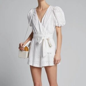 Alice & Olivia Paulina Eyelet Wrap Romper